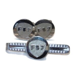 Vintage Monogrammed Cufflinks Tie Bar Set: Silver FSJ or FS7 Crest